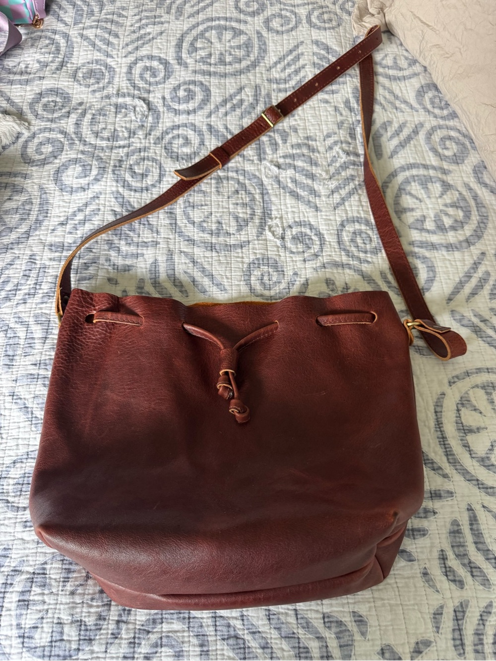 Portland Leather Rustic Brown Drawstring Crossbody
